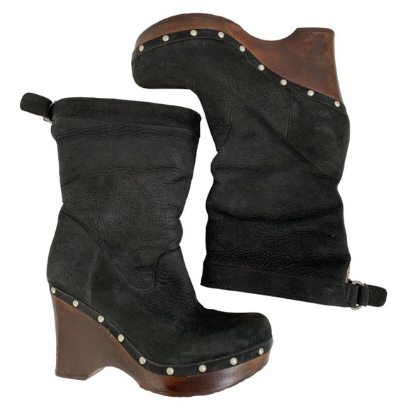 UGG Carnegie Black Suede & Shearling Lined Boots Size 9 1001317 Stud 6809 - Picture 11 of 14